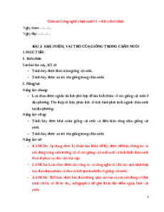 Giáo án Công nghệ chăn nuôi NLS 11 Kết nối tri thức Bài 3