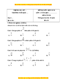 Đề thi giữa kì 2 Toán lớp 4 Cánh diều - Đề 9