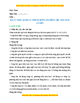 Giáo án Thực hành và trải nghiệm xem đồng hồ, xem lịch Toán lớp 2 Kết nối tri thức