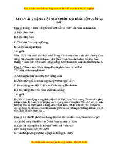 Trắc nghiệm Bài 17: Cách mạng Việt Nam trước khi Đảng Cộng Sản ra đời Lịch sử 12