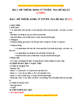 Giáo án Bài 1 Địa lí 6 Chân trời sáng tạo (2024): Hệ thống kinh, vĩ tuyến và tọa độ địa lí