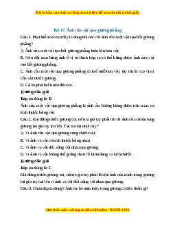 Trắc nghiệm Ảnh hưởng của vật qua gương phẳng KHTN 7 Kết nối tri thức