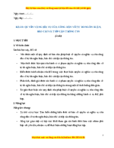 Giáo án Bài 20 KTPL 11 Kết nối tri thức: Quyền và nghĩa vụ của công dân về tự do  ngôn luận, báo chí và tiếp cận thông tin