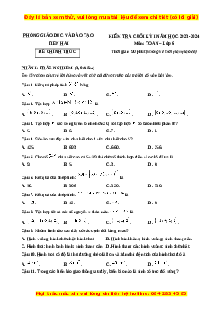 Đề thi cuối kì 1 Toán 6 Cánh diều Phòng GD&ĐT Tiền Hải - Thái Bình