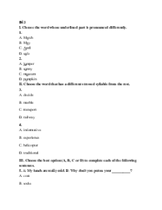 Đề thi giữa kì 2 Tiếng Anh 6 Right on (Đề 3 có file nghe)