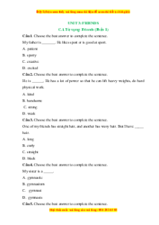 Trắc nghiệm Unit 3: Friends Tiếng Anh 6 ilearn smart words