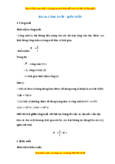 Lý thuyết Vật lý 10 Chân trời sáng tạo Bài 16: Công suất – Hiệu suất