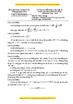 Đề thi vào 10 Toán Tỉnh Quảng Nam năm 2023-2024