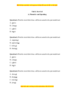 Trắc nghiệm Unit 6: Survival Tiếng Anh 7 Chân trời sáng tạo