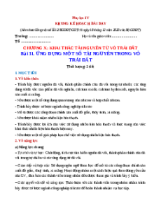 Giáo án Bài 31 KHTN 9 Cánh Diều (2024): Ứng dụng một số tài nguyên trong vỏ Trái Đất