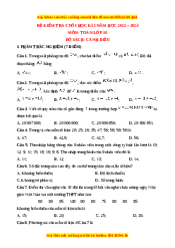 Đề thi cuối học kì 2 Toán 10 Cánh diều có đáp án (Đề 8)