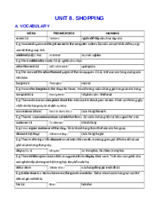 Bài tập chuyên sâu Unit 8: Shopping Tiếng Anh 8 Global success