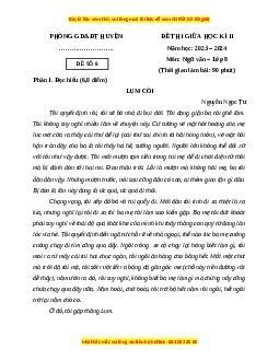 Đề thi giữa kì 2 Ngữ văn 8 Chân trời sáng tạo (Đề 6)