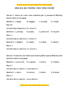 Đề thi giữa kì 1 Tiếng Anh 9 trường Trần Thủ Độ