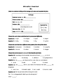 Đề thi Cuối kì 1 Tiếng Anh 9 Friends Plus (Đề 4 kèm file nghe)