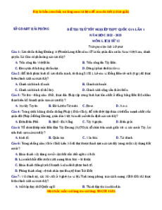 Đề thi thử Lịch sử Sở Hải Phòng lần 1 năm 2023