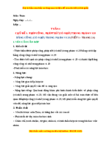 Giáo án Bảng cộng (có nhớ) trong phạm vi 20 Toán lớp 2 Cánh diều