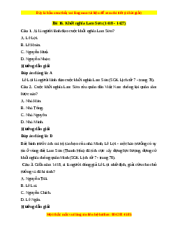 Trắc nghiệm Lịch sử 7 Bài 16 Kết nối tri thức: Khởi nghĩa Lam Sơn (1418 - 1427)