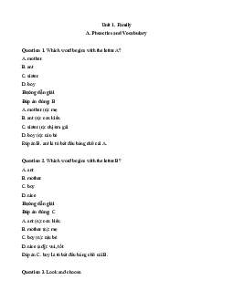 Bài tập trắc nghiệm Tiếng Anh lớp 1 ilearn smart có đáp án