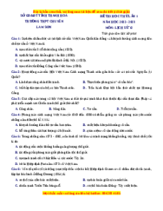 Đề thi thử Lịch sử trường Chuyên Lam Sơn - Thanh Hóa lần 1 năm 2023