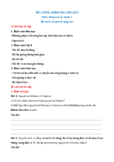 Đề cương Giữa kì 1 KHTN 7 Chân trời sáng tạo có đáp án