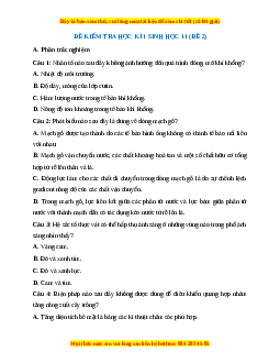 Đề thi cuối kì 1 Sinh học 11 Chân trời sáng tạo - Đề 2