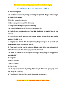 Đề thi cuối kì 1 Sinh học 11 Chân trời sáng tạo - Đề 2
