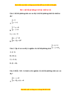 Trắc nghiệm Hệ bất phương trình bậc nhất hai ẩn Toán 10 Chân trời sáng tạo