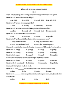 Đề thi cuối kì 2 Tiếng Anh 8 ilearn smart world (Đề 3 kèm file nghe)