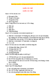 Trắc nghiệm Nhiễm sắc thể Sinh học 9
