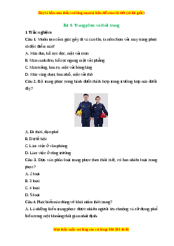 Trắc nghiệm Bài 9 Công nghệ 6 Cánh diều: Trang phục và thời trang