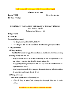 Giáo án CĐ Tạo và xuất giá với các hàm thời gian Tin 10  Kết nối tri thức