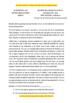 Đề thi cuối kì 1 Tiếng Anh 11 Sở GD&ĐT Đắk Lắk