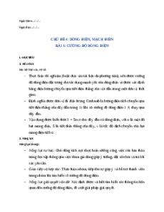 Giáo án Cường độ dòng điện Vật lí 11 Cánh diều