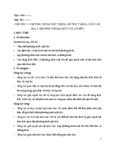 Giáo án Phương trình mặt cầu Toán 12 Chân trời sáng tạo