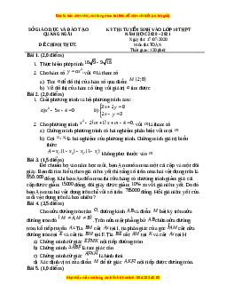 Đề thi vào 10 môn Toán tỉnh Quảng Ngãi (Hệ không chuyên) năm 2021