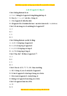 Trắc nghiệm Số nguyên tố. Hợp số Toán 6 Cánh diều