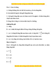 Trắc nghiệm Cường độ dòng điện Vật lí 11 Kết nối tri thức