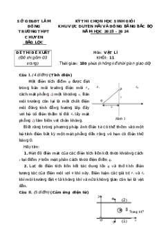 Đề thi HSG Vật Lí 11 Trường THPT Chuyên Bảo Lộc - Lâm đồng