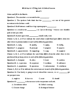 Đề thi cuối kì 1 Tiếng Anh 11 Global success (Đề 10)