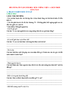 Đề cương ôn tập Cuối kì 2 Tiếng Việt lớp 4 Chân trời sáng tạo Cấu trúc mới