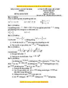 Đề thi vào 10 môn Toán tỉnh Bình Dương (Hệ không chuyên) năm 2021