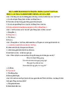 Trắc nghiệm Bài 7: Khái quát về chiến tranh bảo vệ tổ quốc trong lịch sử Việt Nam Lịch sử 11 Đúng-Sai 2025