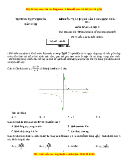 Đề thi thử Toán trường Chuyên Bắc Ninh năm 2021