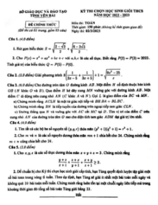Đề HSG Toán 9 cấp tỉnh - Yên Bái năm 2022-2023 có đáp án