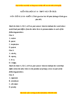 Đề thi cuối kì 2 Tiếng Anh lớp 12 trường THPT Nguyễn Trãi năm 2023