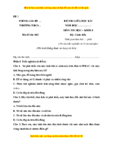 Đề thi giữa kì 1 Tin học 8 Cánh diều (đề 2)