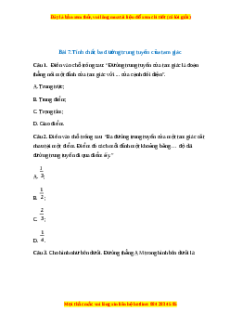 Trắc nghiệm Tính chất ba đường trung tuyến của tam giác Toán 7 Chân trời sáng tạo
