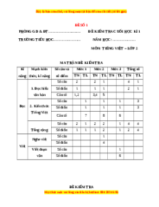 Đề thi cuối kì 1 Tiếng Việt lớp 2 Kết nối tri thức (Đề 1)
