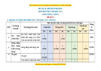 Đề thi cuối kì 1 Toán 8 Kết nối tri thức (Đề 4)
